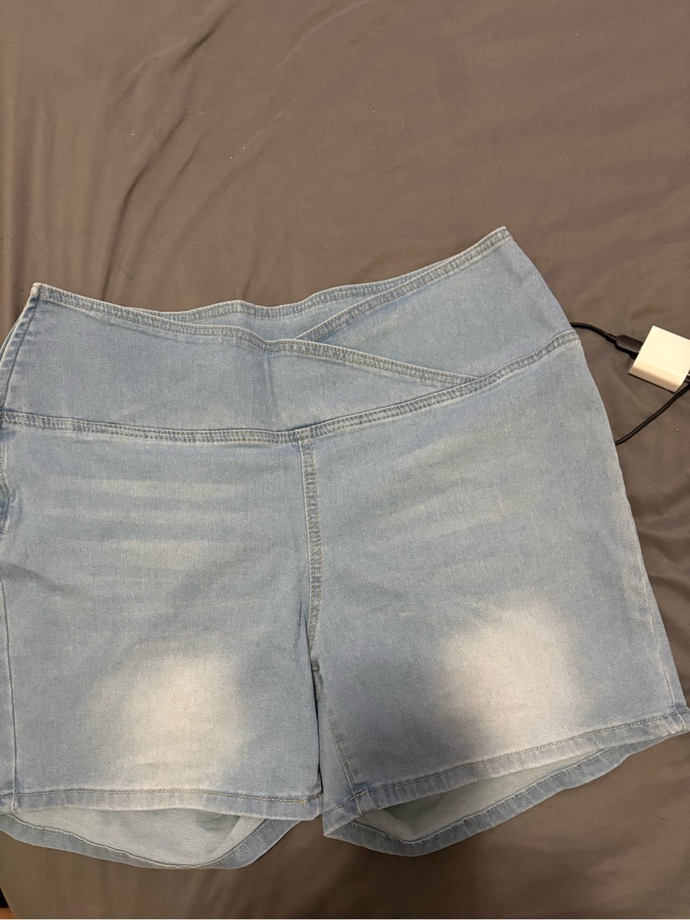 SHEIN Light Blue High-Waist Crossover Denim Shorts